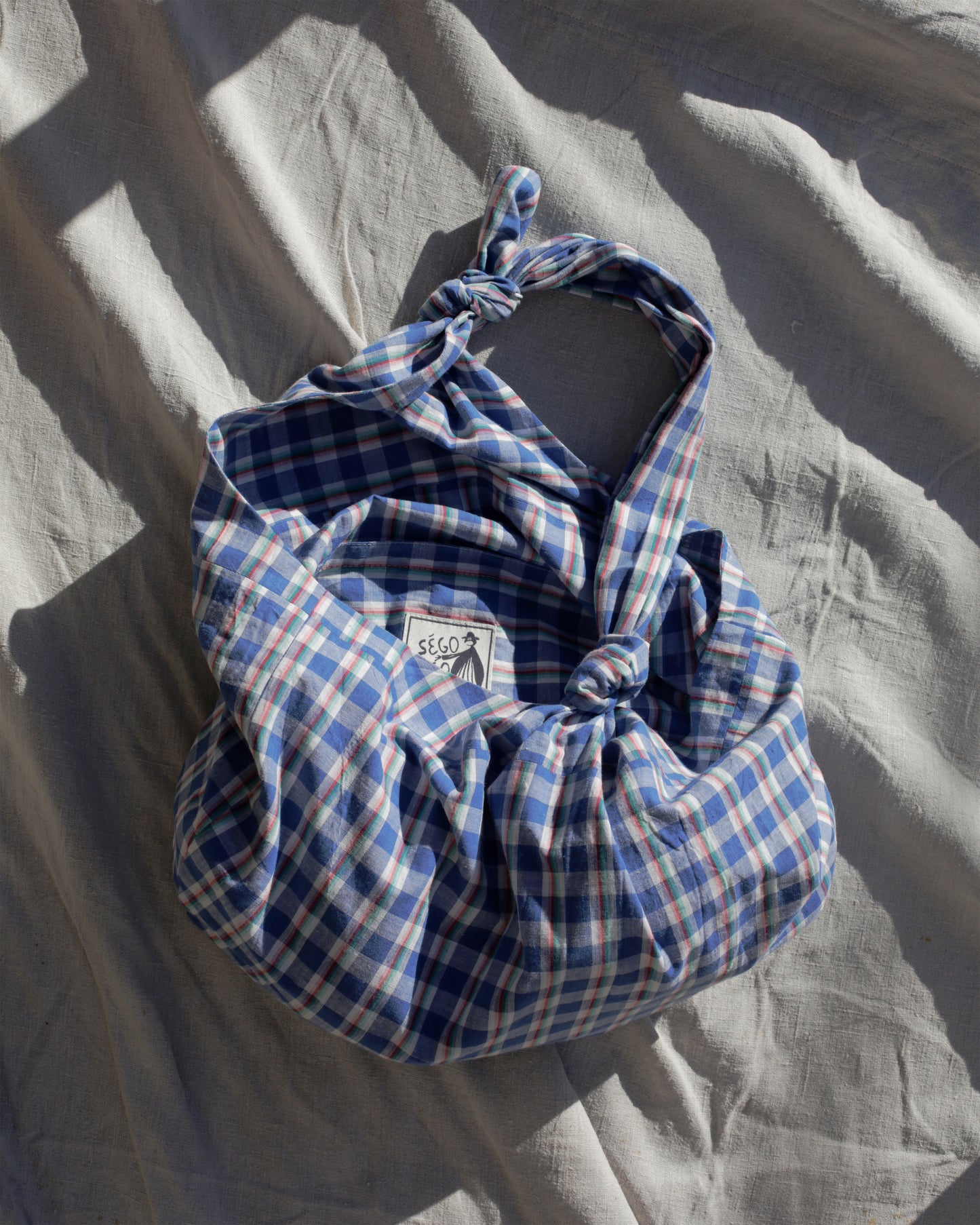 Baluchon sac du marché - coton carreaux français