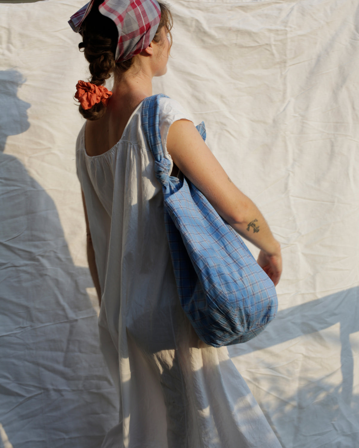 Baluchon sac du marché - coton carreaux français