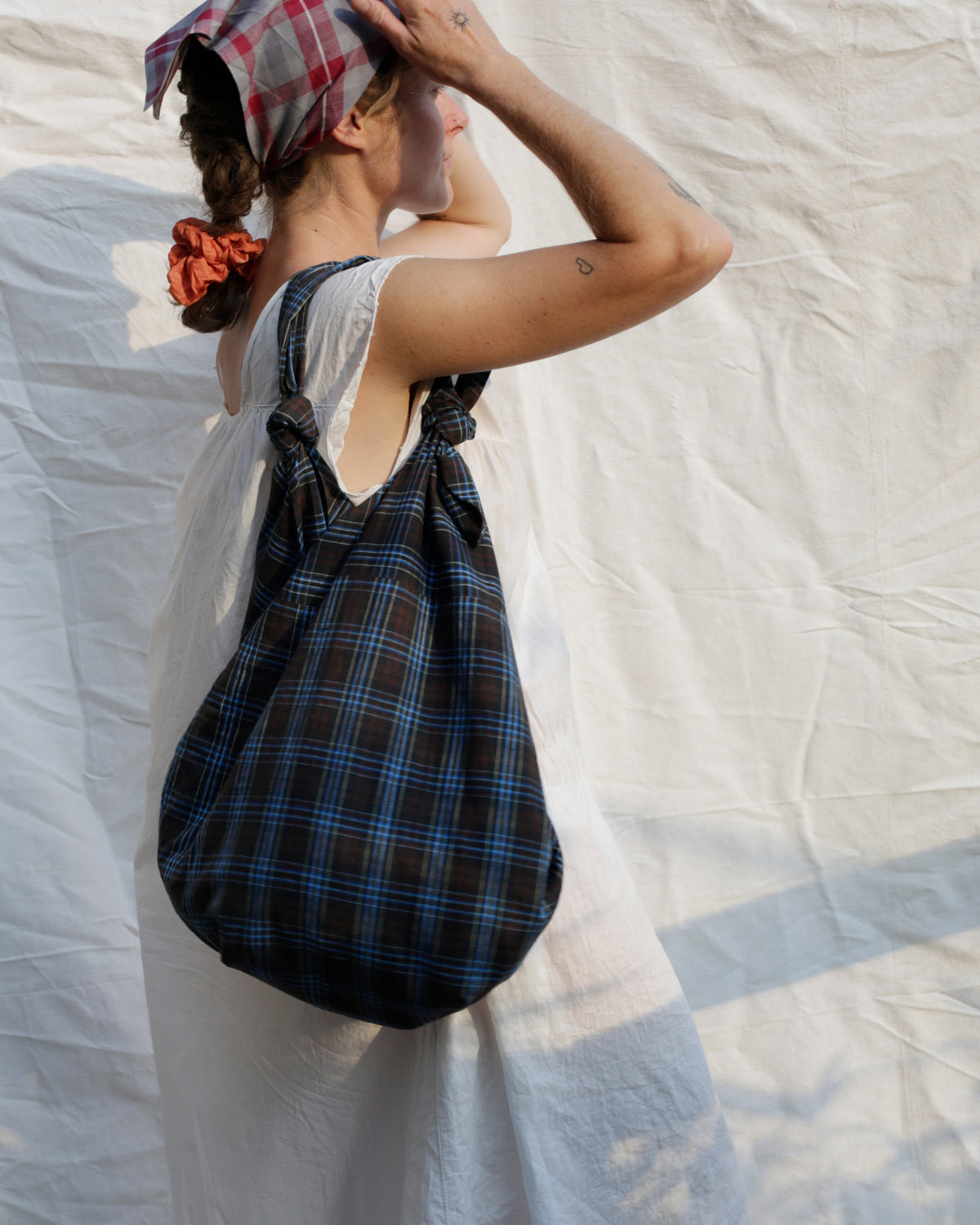 Baluchon sac du marché - coton carreaux français