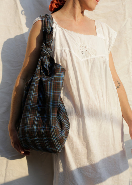 Baluchon sac du marché - coton carreaux français